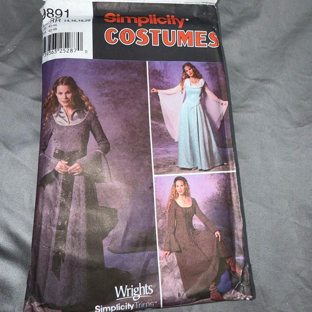 Simplicity 9891 Medieval Renaissance Costume Pattern Uncut Fantasy Dress Cloak